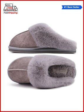 ✨KuaiLu Womens Fuzzy Memory Foam Slippers Warm House Shoes Arch Support